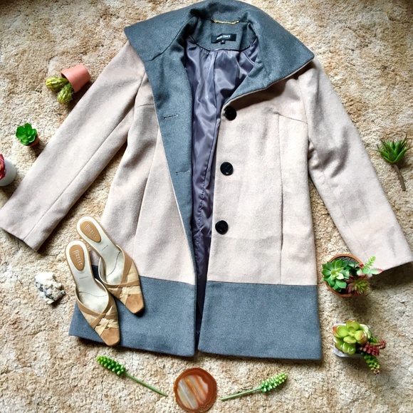 {Ellen Tracy} Wool Angora Blend Grey & Tan Coat 12 - Picture 8 of 8